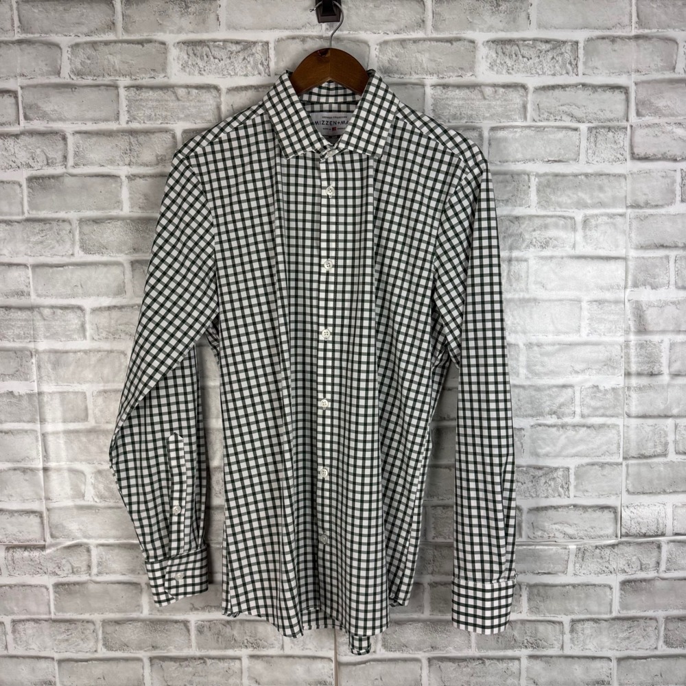 Mizzen + Main Leeward Performance Shirt Mens Medium Trim Fit Green Gingham Check